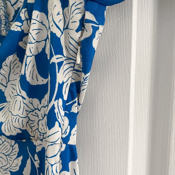 Zara - Blue & White Floral Midi Dress with Slit - Picture 8 of 11